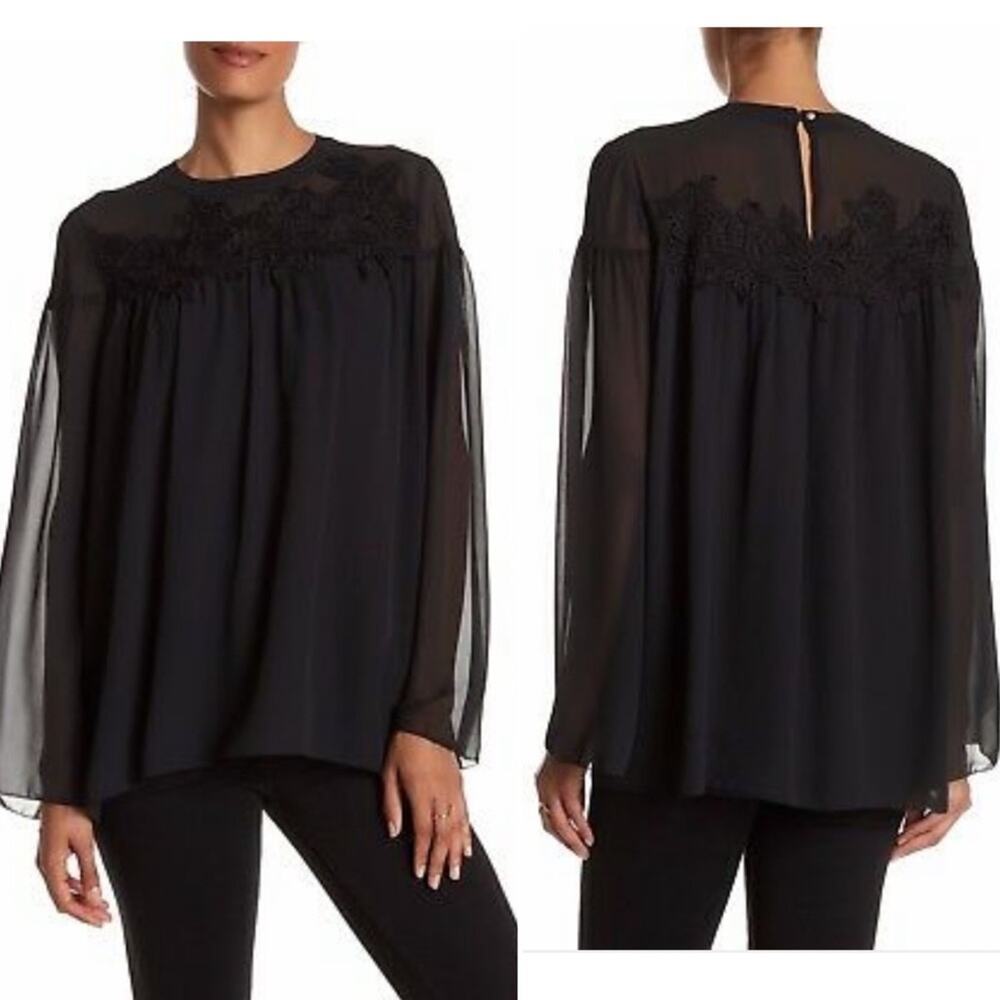 Marchesa Rose Lace Shoulder Blouse